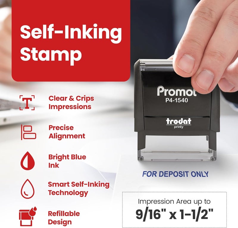 Promot Stamp for Deposit Only - Self Inking Rubber Stamp in Blue Ink - Image 2